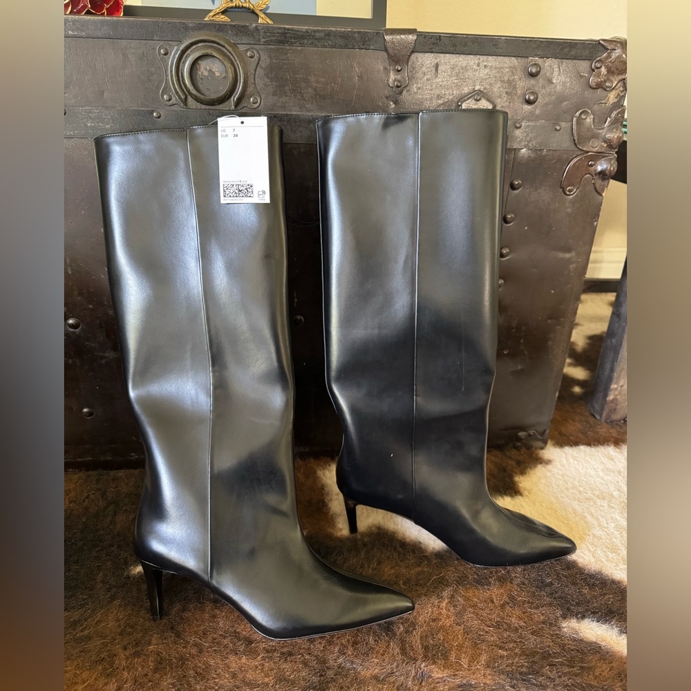 Faux Leather Knee High Boots